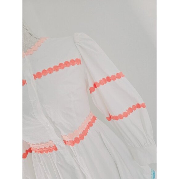 Marie By Victoria Dunn Amelie White Cotton Provence Long Sleeves Midi Dress XS - Picture 5 of 14